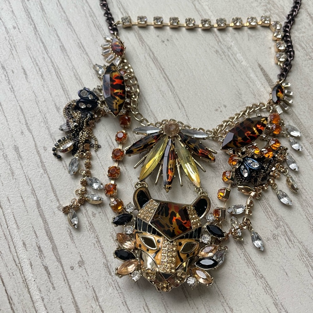 Betsey Johnson *Rare* Vintage Hollywood Glam Leopard Head Statement Necklace